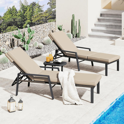 YODOLLA PE Rattan Sun Loungers , 5-level Reclining Back & Removable Cushion