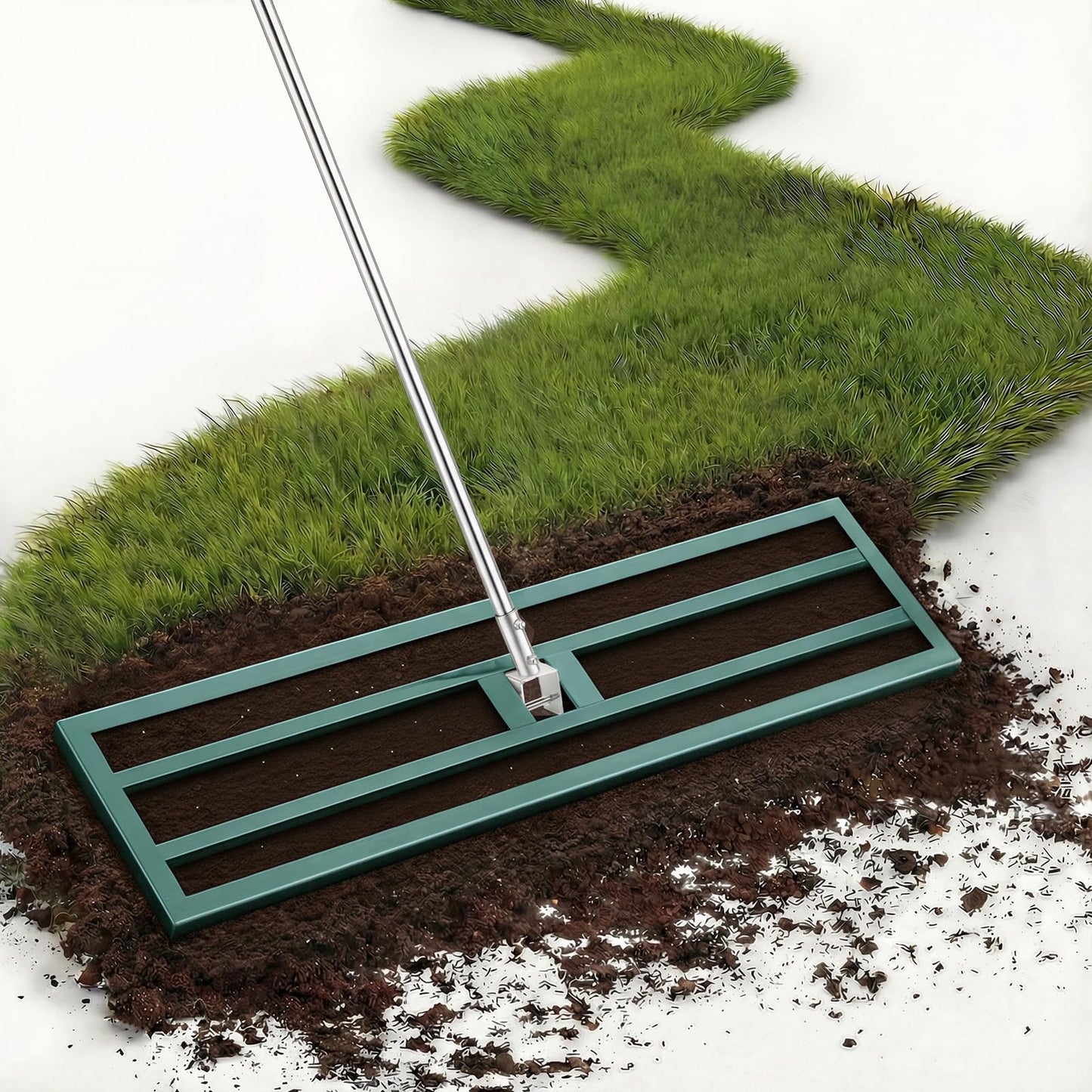 YODOLLA Lawn Leveling Rake 195 x 102×25cm Stainless Steel Lawn Leveller, Green
