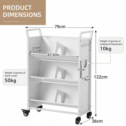 YODOLLA 2-in-1 Book Cart with Wheels Utility Cart 352LBS Library Truck Bookshelf