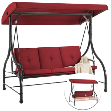 YODOLLA 3 Seater Garden Swing Seat Bed, Red