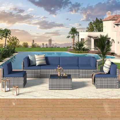 YODOLLA 6-Seater Garden Furniture Sets,7 Pieces Outdoor Patio Rattan Sofa Set