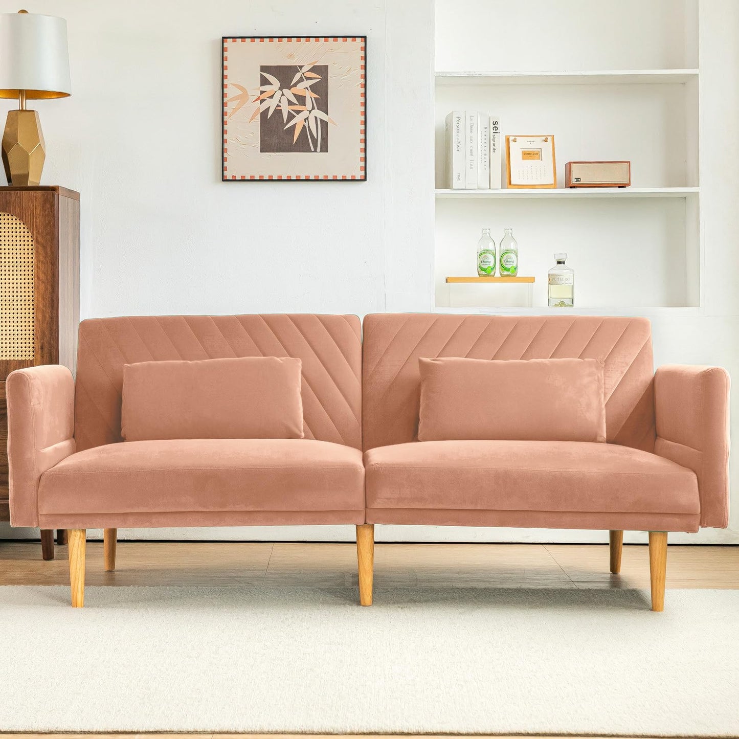 YODOLLA 2-3 SeaterSofa Bed Convertible Futon Sofa Beds, Pink