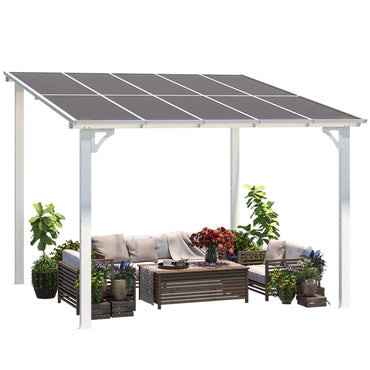 YODOLLA 3x3m Aluminium Lean-to Gazebo, Wall-Mounted Hardtop Roof Pergola, White