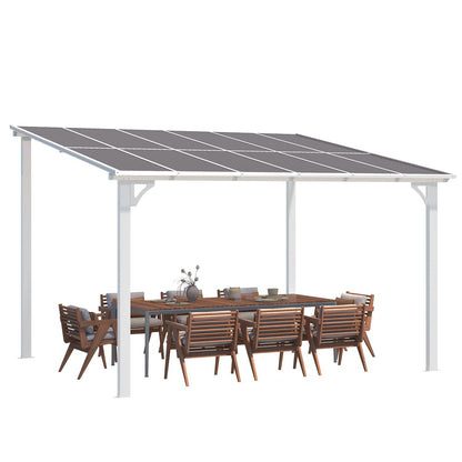 YODOLLA 3x3.65m Aluminium Lean-to Gazebo, Wall-Mounted Hardtop Roof Pergola, White