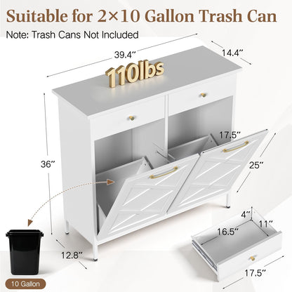 YODOLLA Double Tilt Out Trash Can Cabinet with 2 Drawers