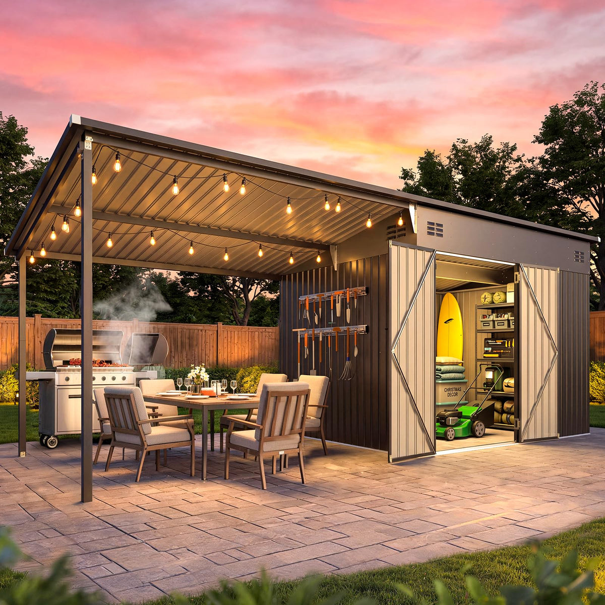 YODOLLA 20x8FT 2-in-1 Metal Lean-to Shed With Pergola Combo