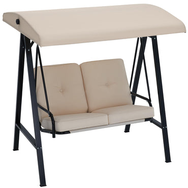 YODOLLA 2 Seater Garden Swing Chair with Adjustable Canopy & Cushions-Beige
