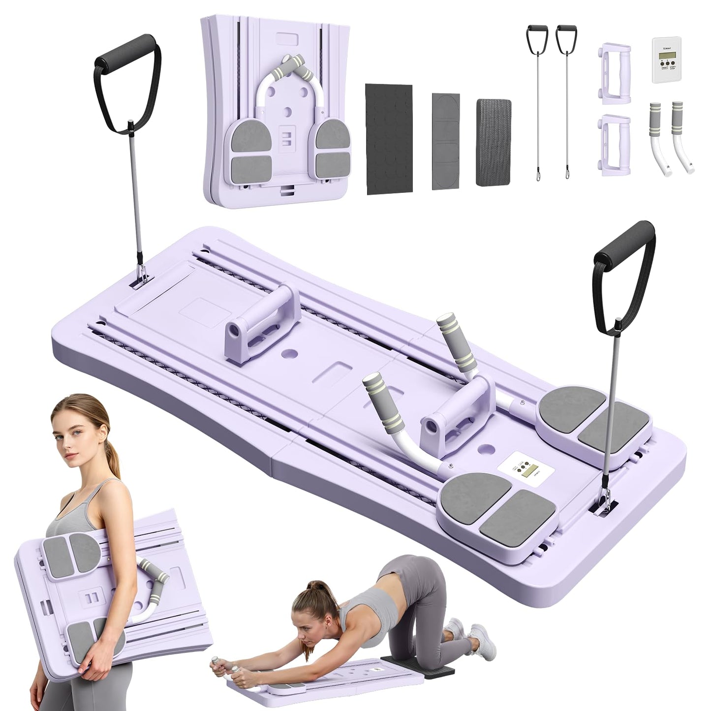 YODOLLA 5 in 1 Foldable Pilates Reformer Board with LED Counter, Purple