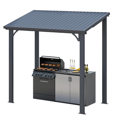 YODOLLA 1.5 × 2.5m Hardtop Gazebo Wall-Mounted Lean to Metal Awnings Pergola