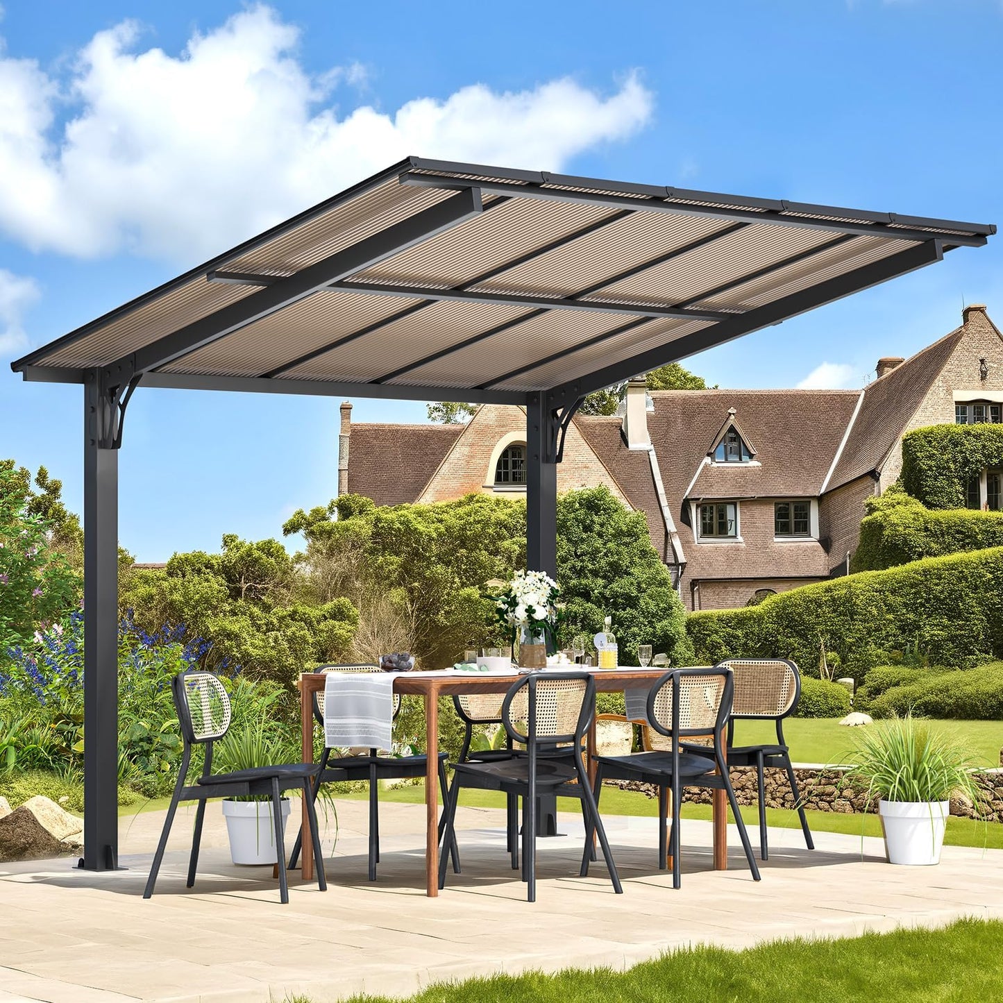 YODOLLA 3x2.6m Freestanding Hardtop Lean to Gazebo Pergola for Patio