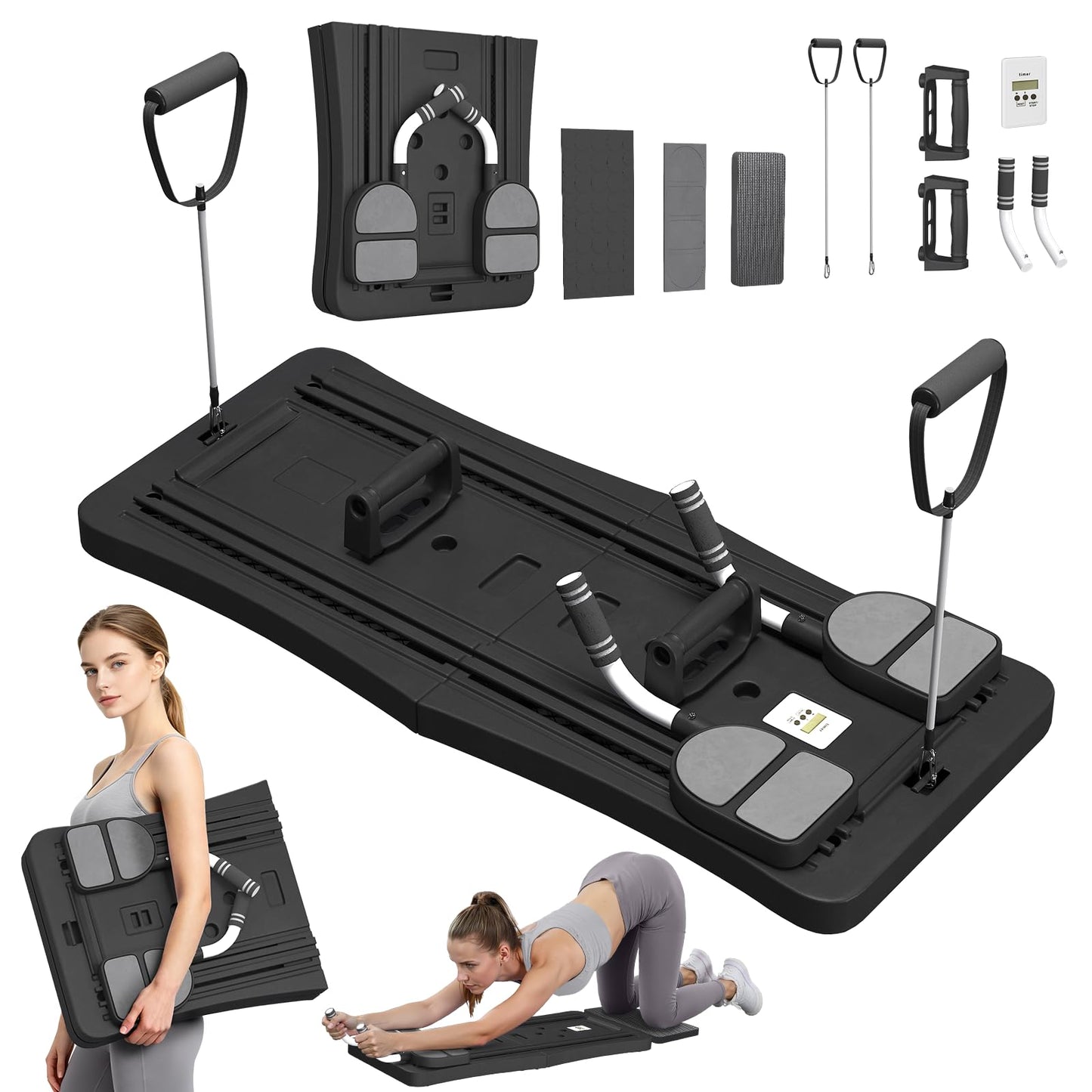 YODOLLA 5 in 1 Foldable Pilates Reformer Board with LED Counter, Black