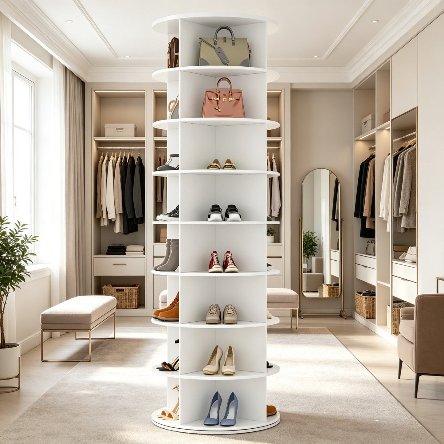 YODOLLA 8 Tier Rotating Shoe Rack Shoe Tower Organizer, White