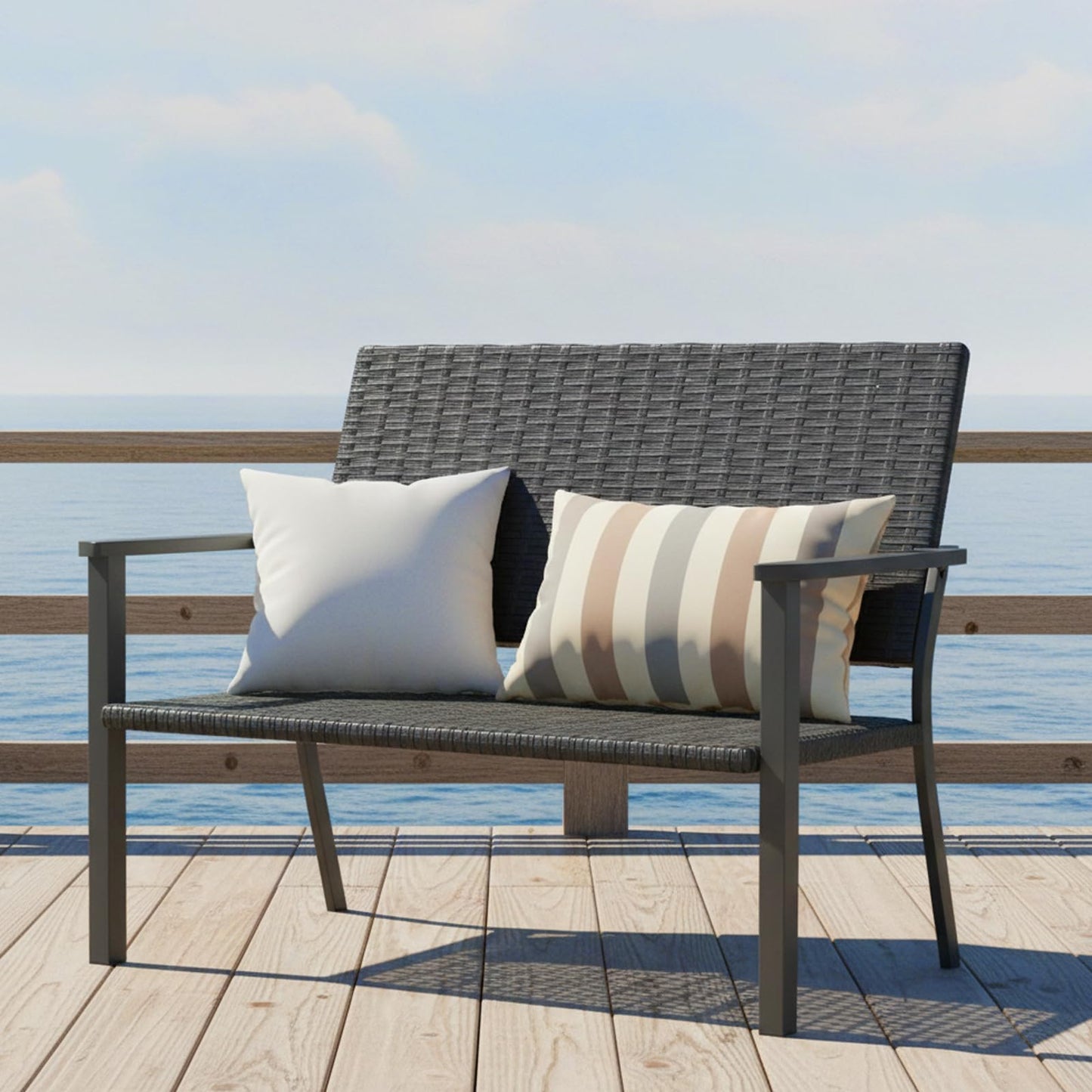 YODOLLA Outdoor PE Rattan Wicker Loveseat, 2-Seater Garden Bench with Sturdy Metal Frame