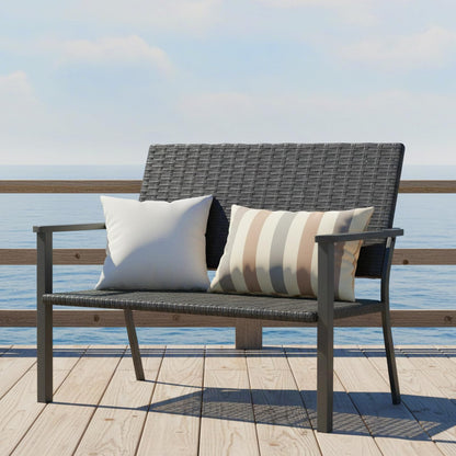 YODOLLA Outdoor PE Rattan Wicker Loveseat, 2-Seater Garden Bench with Sturdy Metal Frame