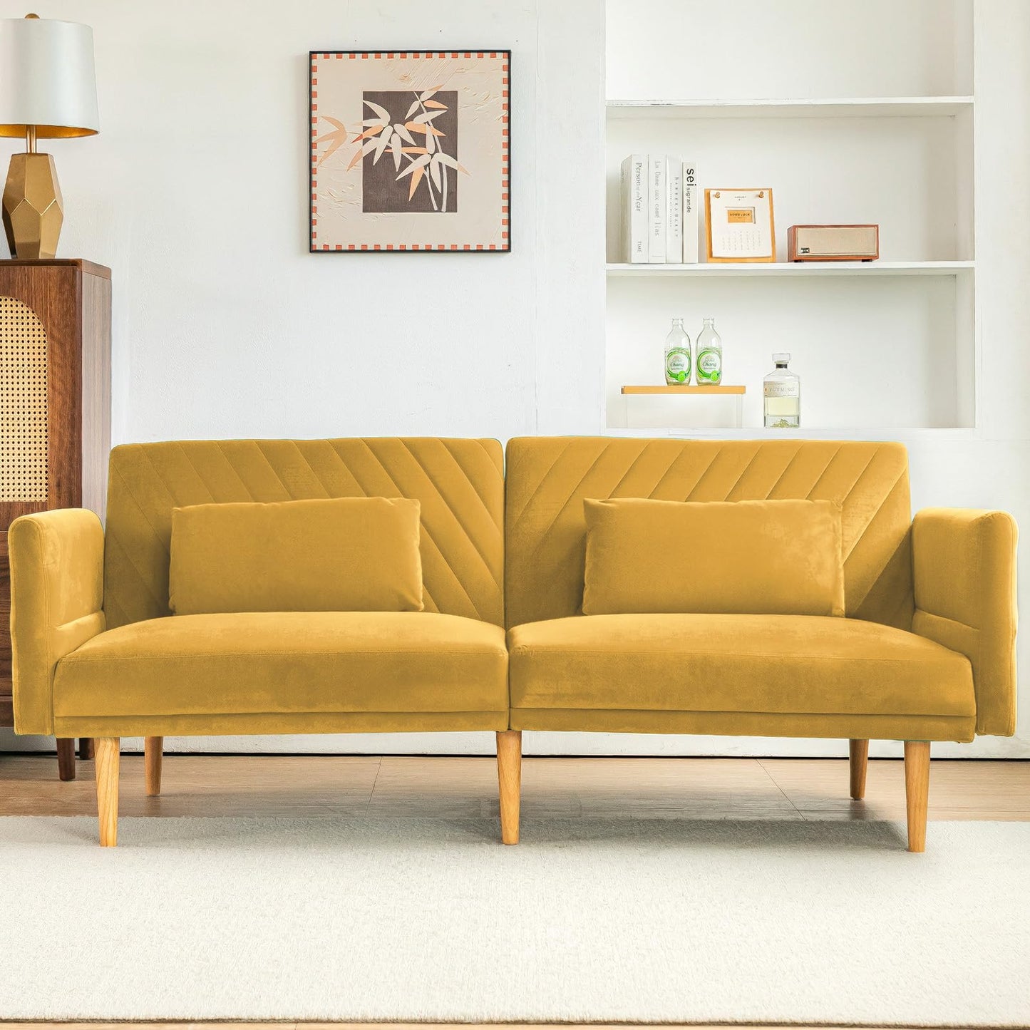 YODOLLA 2-3 SeaterSofa Bed Convertible Futon Sofa Beds, Yellow