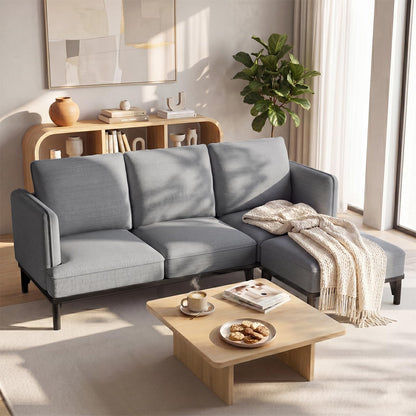 YODOLLA  L-Shaped 3-Seater Sofa 191cm Fabric Sofa with Chaise Ottoman