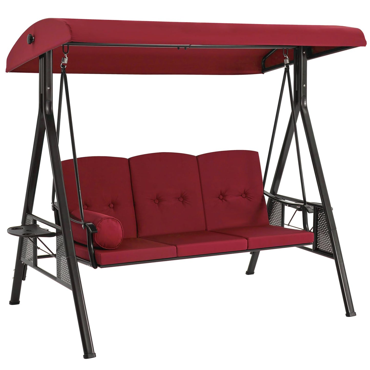 YODOLLA 3 Seater Garden Swing Chair with Adjustable Canopy & Cushions