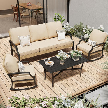 YODOLLA 4-Piece Patio Furniture Set with Rocking Chairs, Beige