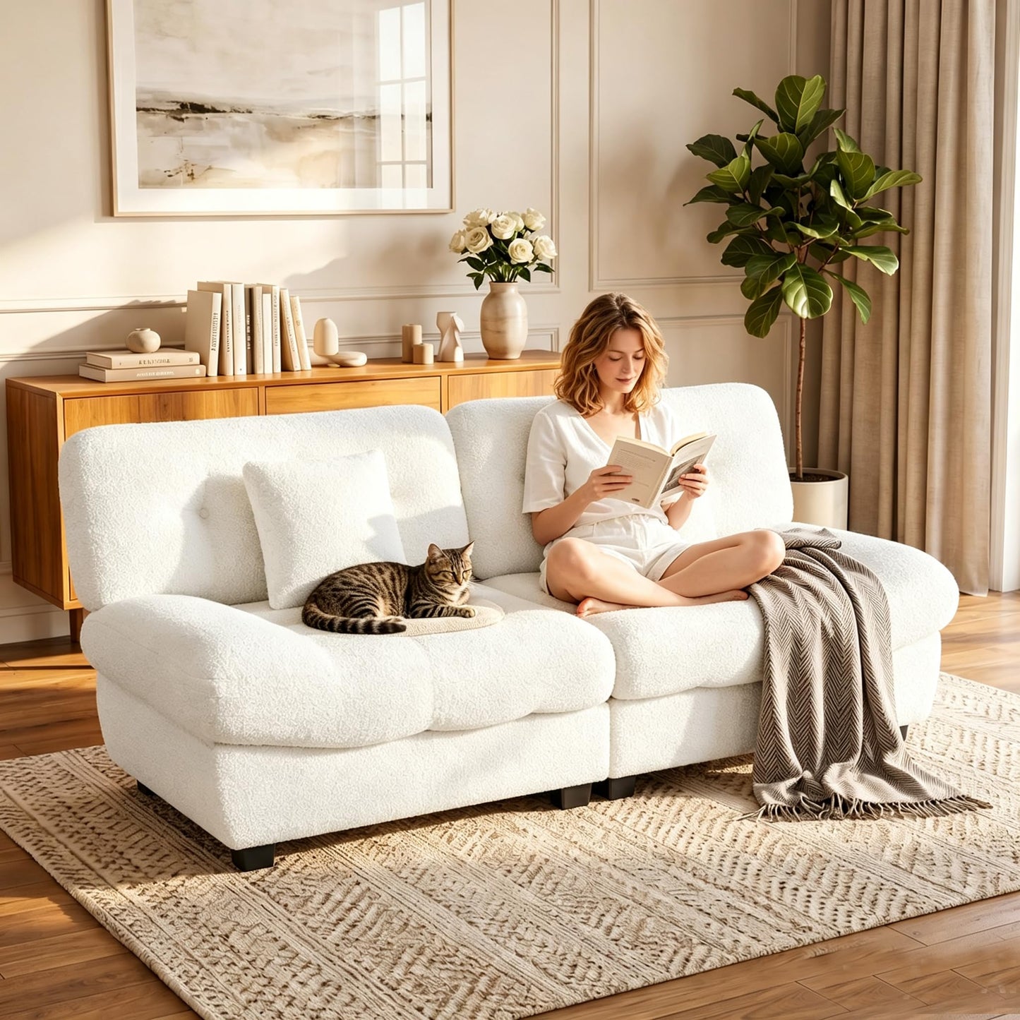 YODOLLA Armless 3-4 Seater Sofa 190cm, Thick Cushion Sofa