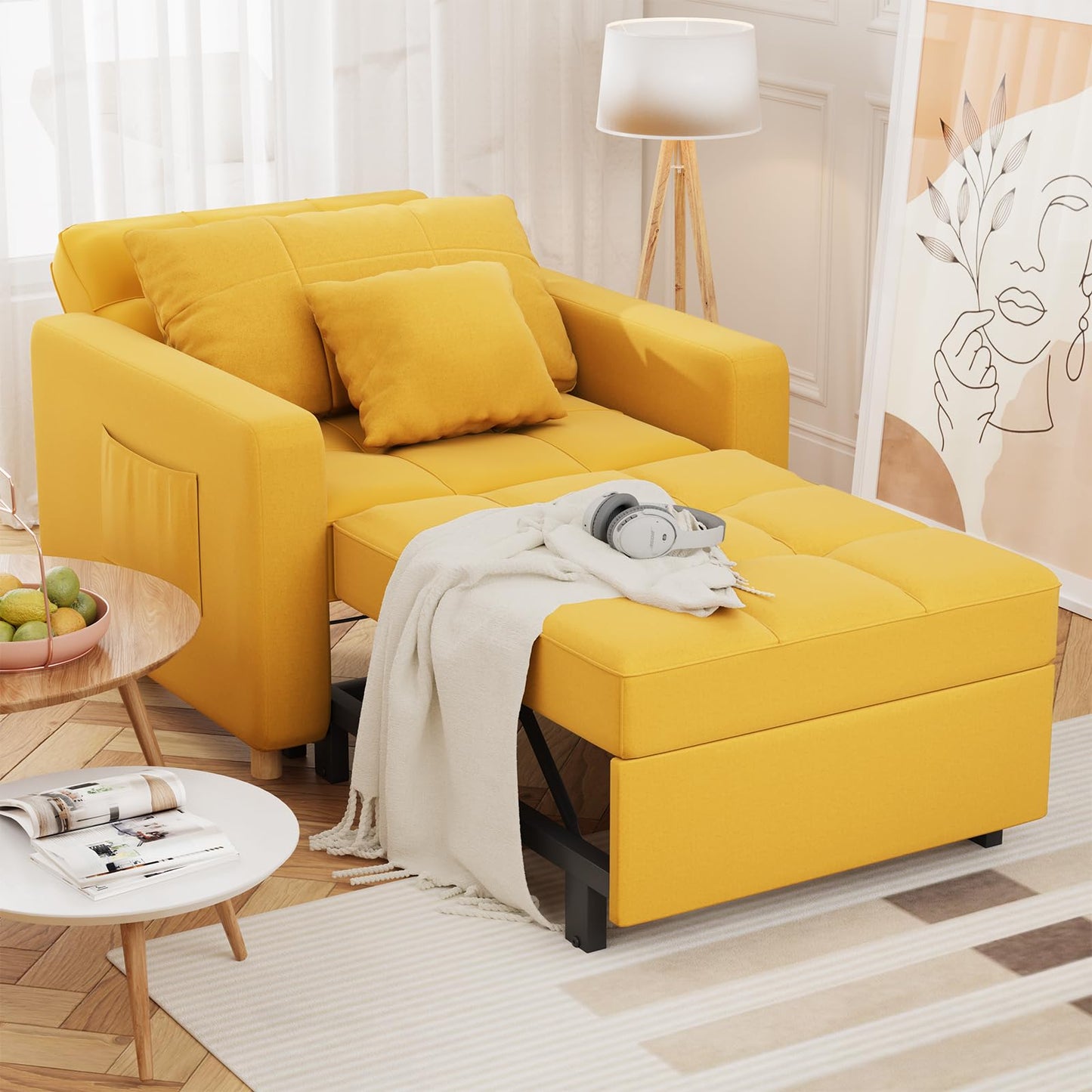 YODOLLA 3-in-1 Sleeper Sofa Bed, 192cm Convertible Single Sofa, Adjustable Armchair
