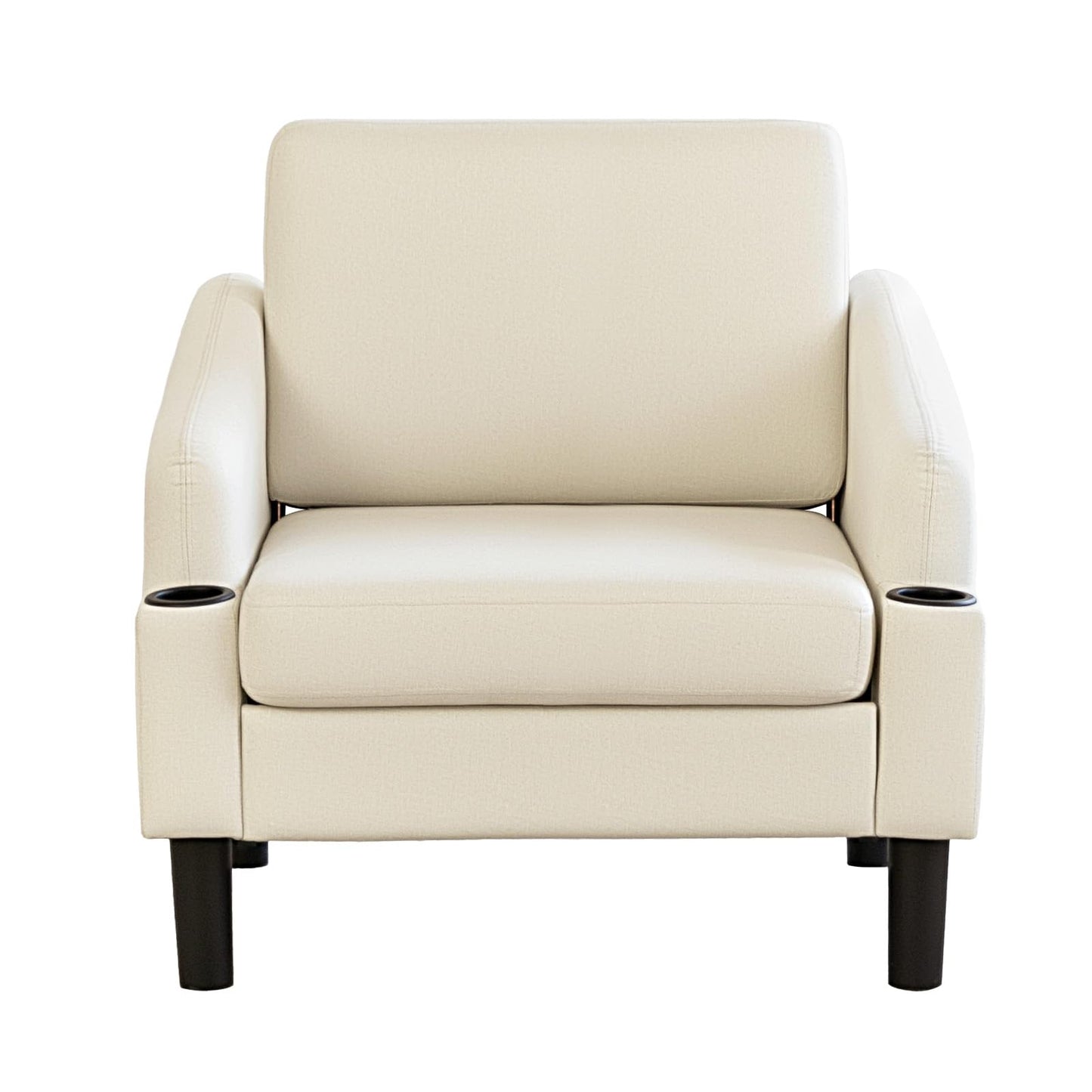 YODOLLA Fabric Accent Armchair with Cup Holders Upholstered Comfy Chair, Beige