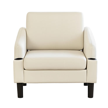 YODOLLA Fabric Accent Armchair with Cup Holders Upholstered Comfy Chair, Beige