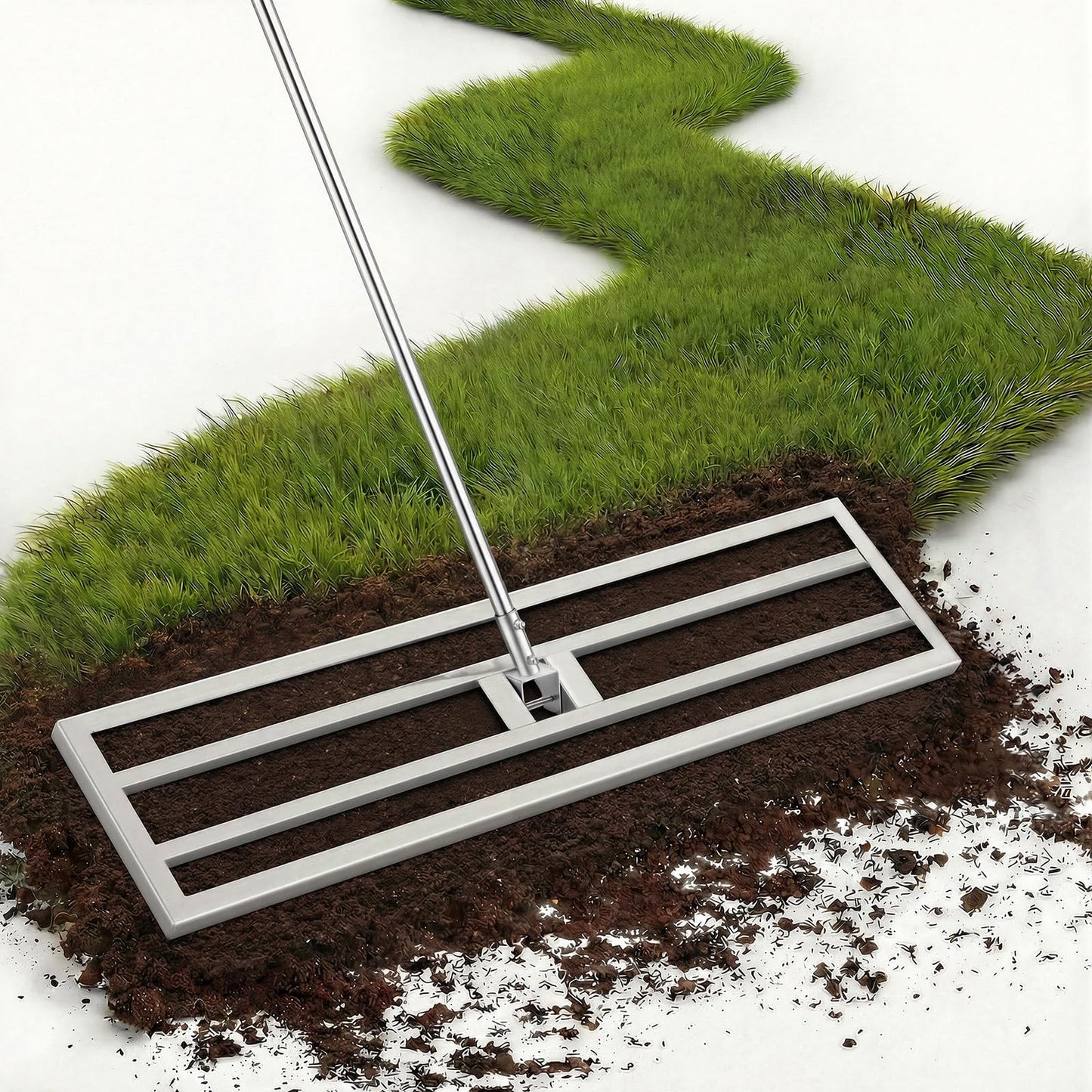 YODOLLA Lawn Leveling Rake 195 x 102×25cm Stainless Steel Lawn Leveller, Silver