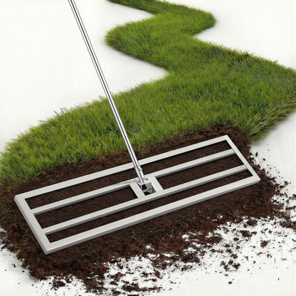 YODOLLA Lawn Leveling Rake 195 x 102×25cm Stainless Steel Lawn Leveller, Silver