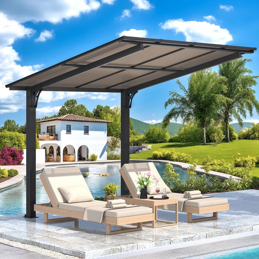 YODOLLA 2.4x2.4m Freestanding Hardtop Lean to Gazebo Pergola for Patio