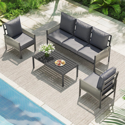 YODOLLA 5 Seater Outdoor Garden Furniture Set, Retractable Single Chair Patio Sofa