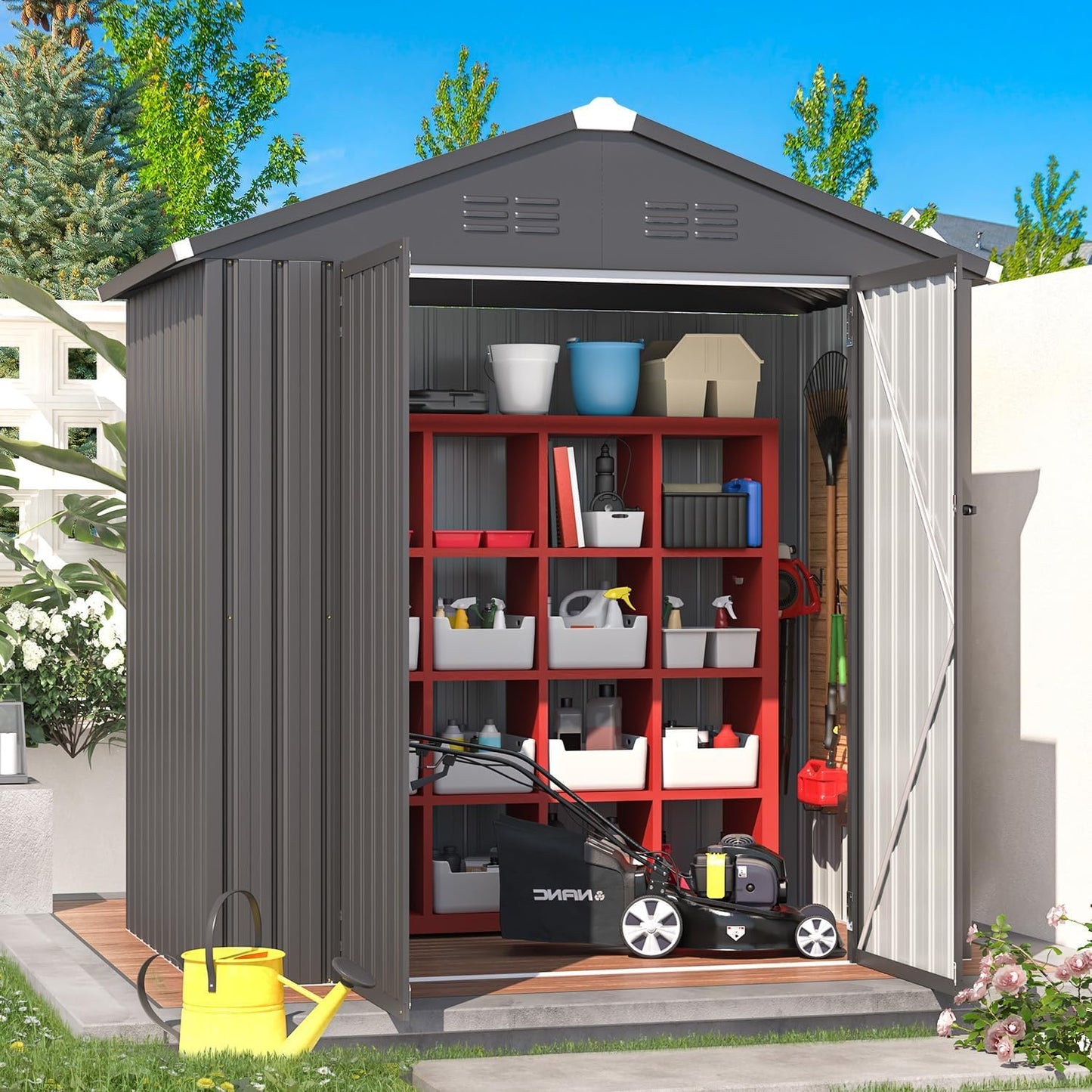 YODOLLA 6x4ft Outdoor Storage Shed Bike Tool Garden Metal Sheds, Dark Grey