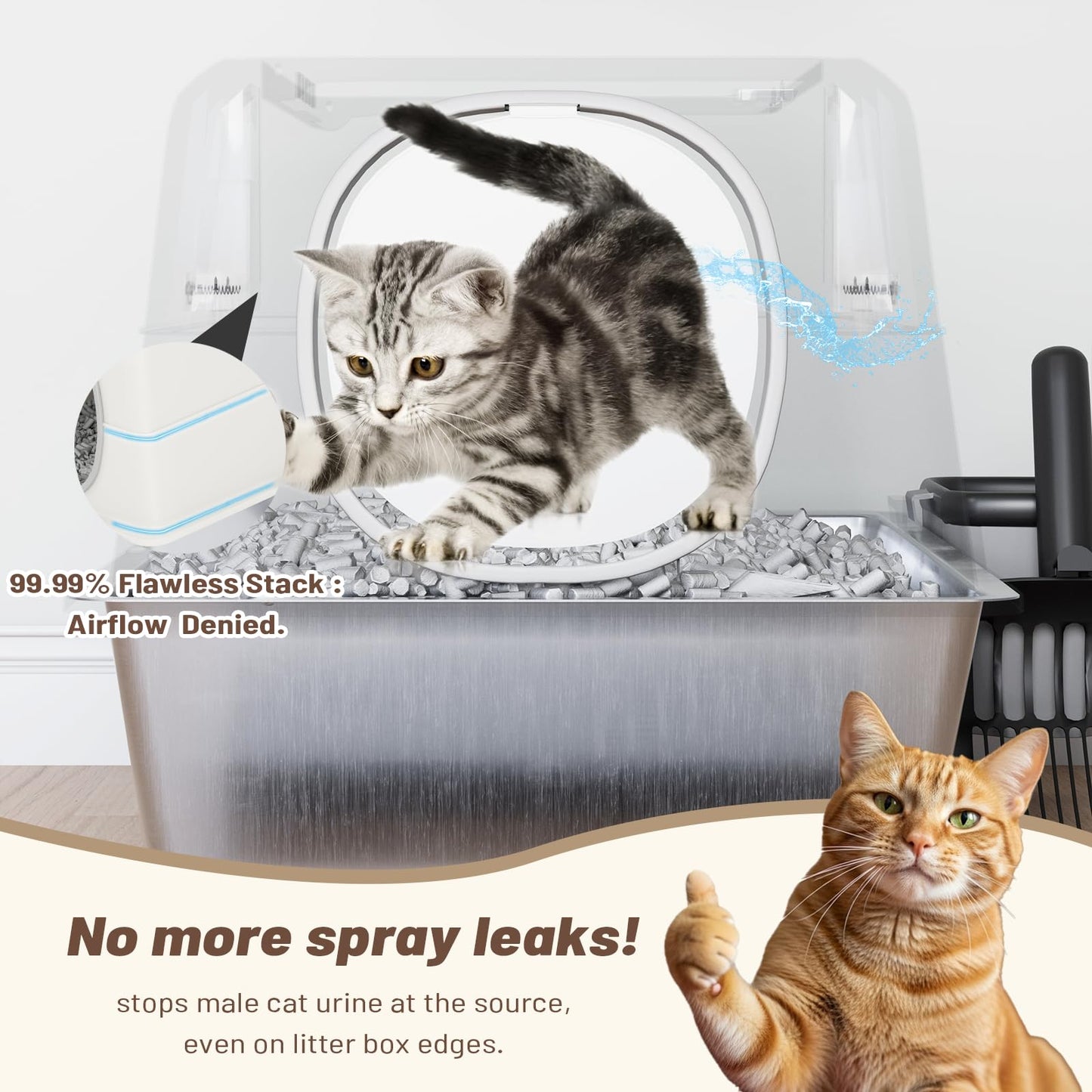 YODOLLA Stainless Steel Cat Litter Tray with Lid, Dual Doors, Scoop, Mat & Steps