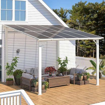 YODOLLA 3x3m Aluminium Lean-to Gazebo, Wall-Mounted Hardtop Roof Pergola, White