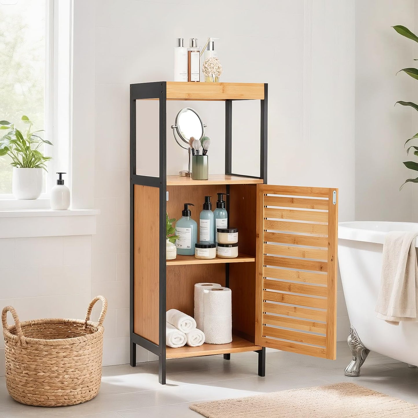 YODOLLA Bamboo Bathroom Cabinet Freestanding Storage Unit