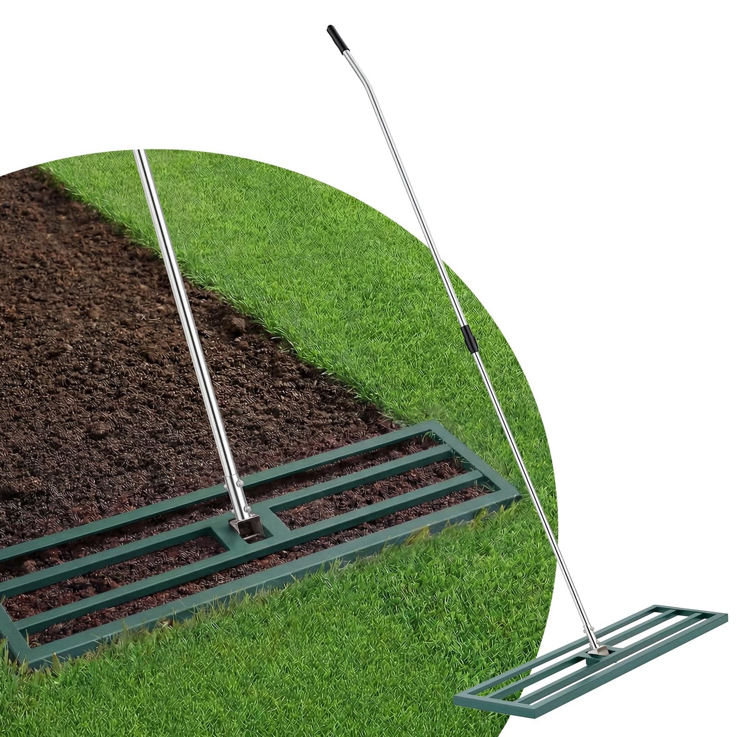 YODOLLA Lawn Leveling Rake 195 x 102×25cm Stainless Steel Lawn Leveller, Green
