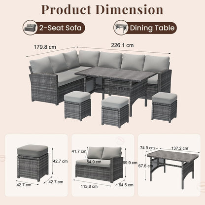 YODOLLA 7-Piece Outdoor Patio Furniture Set, Grey Rattan & Grey Cushion