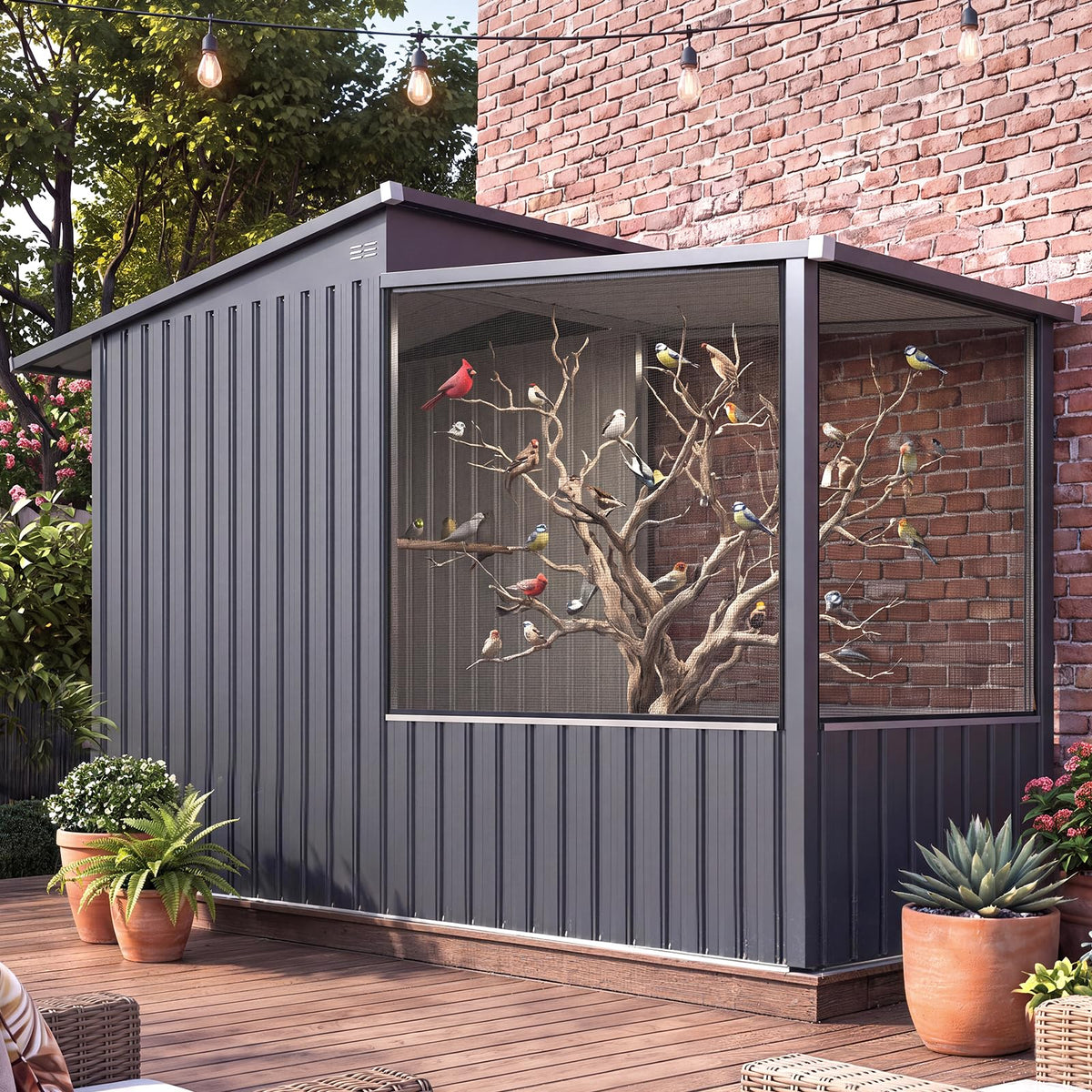 YODOLLA Outdoor Bird Aviary Cage, Steel Frame, Sloping Shed