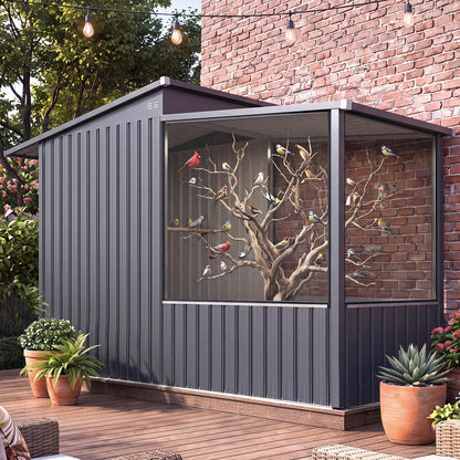 YODOLLA Outdoor Bird Aviary Cage, Steel Frame, Sloping Shed