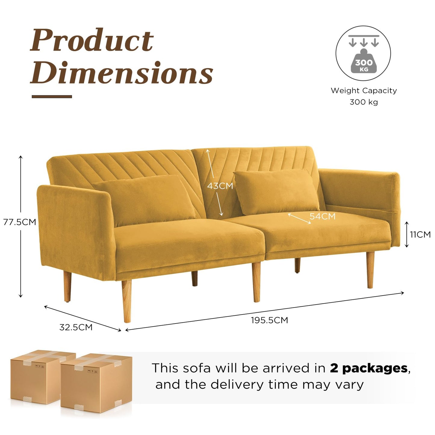 YODOLLA 2-3 SeaterSofa Bed Convertible Futon Sofa Beds, Yellow