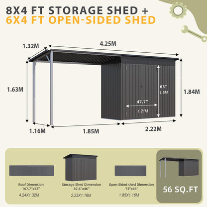 YODOLLA 6'x4' Outdoor Metal Storage Shed with 32 Sq. Ft Covered Space