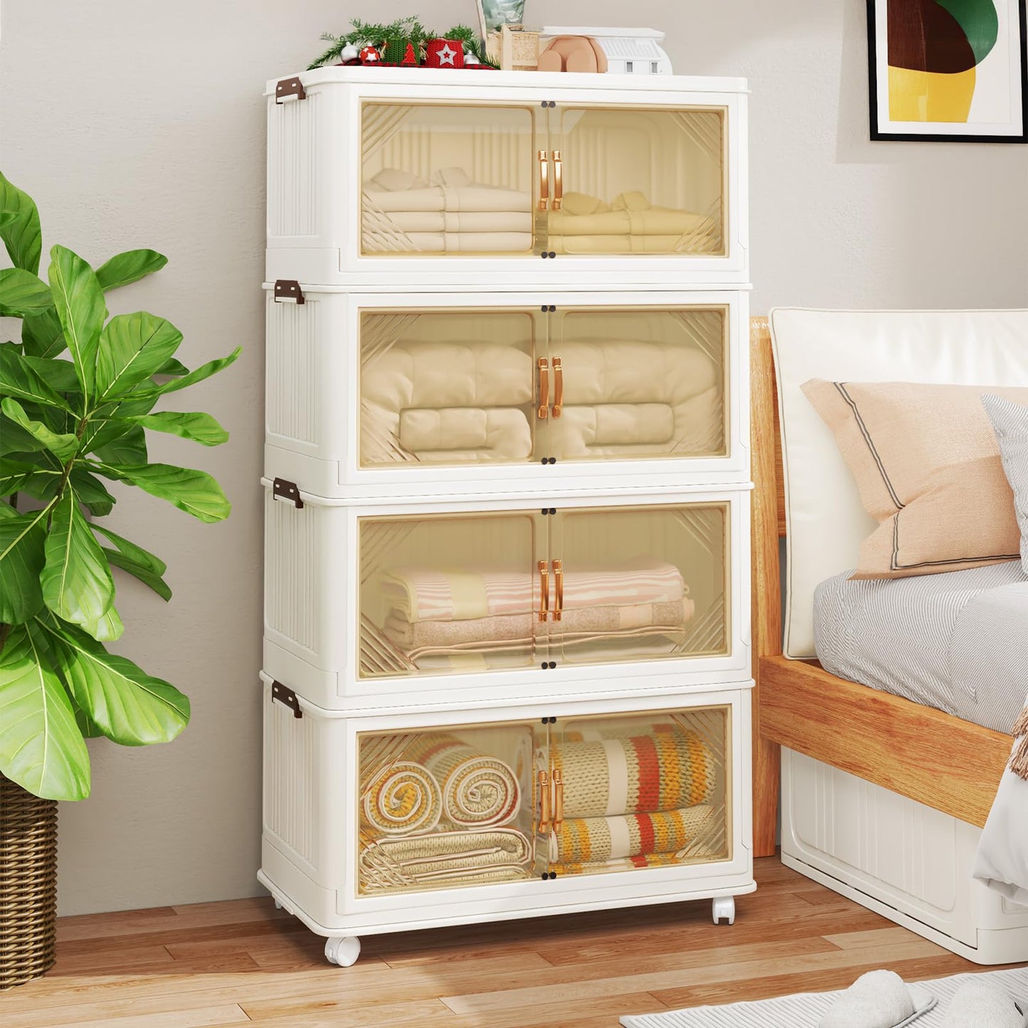 YODOLLA 324L Stackable Storage Boxes 4 Pack With Lids Wheels