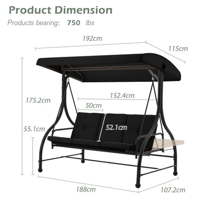 YODOLLA 3 Seater Garden Swing Seat Bed, Black