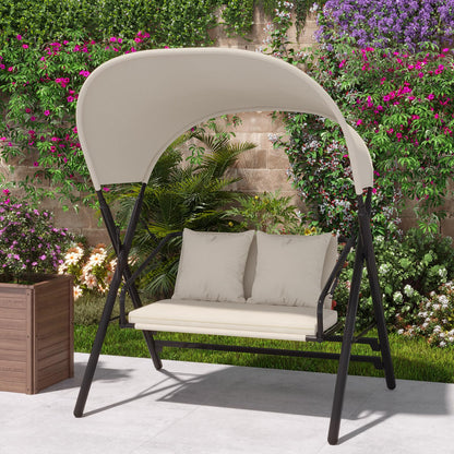 YODOLLA 2 Seater Outdoor Garden Swing with Canopy, Beige