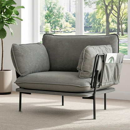 YODOLLA Modern Accent Armchair with Metal Frame, Grey
