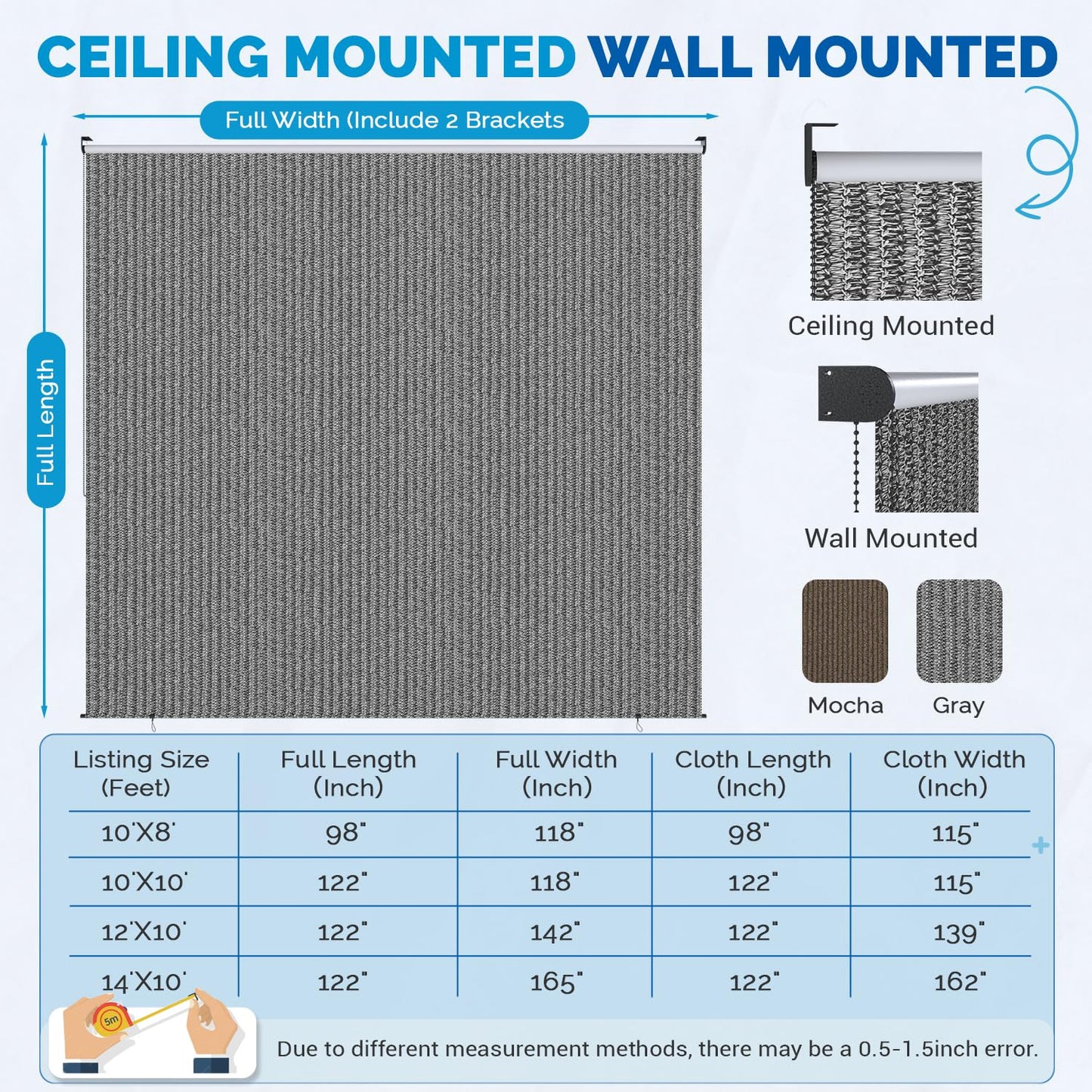 YODOLLA 10'(W) × 8'(H) Roller Shade Sun Shade Cover Canopy with 99% UV Protection