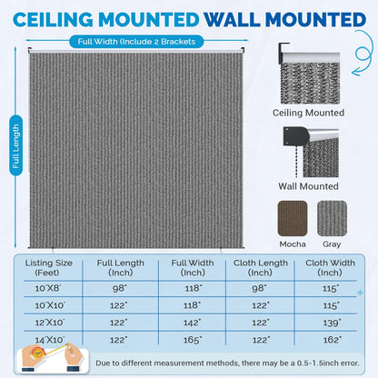 YODOLLA 10'(W) × 8'(H) Roller Shade Sun Shade Cover Canopy with 99% UV Protection