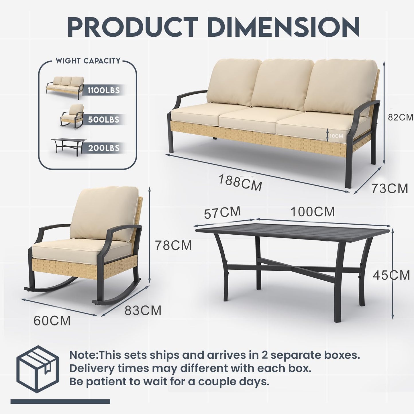 YODOLLA 4-Piece Patio Furniture Set with Rocking Chairs, Beige