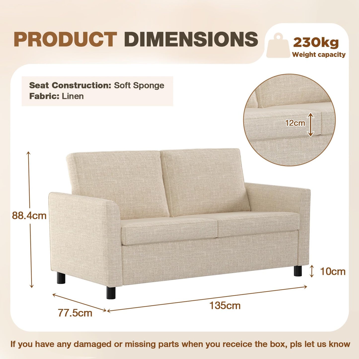 YODOLLA 2 Seater Sofa with Removable Sofa Covers, Morden Love Seat Comfy Couch