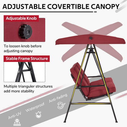 YODOLLA 2 Seater Garden Swing Chair with Adjustable Canopy & Cushions-Red