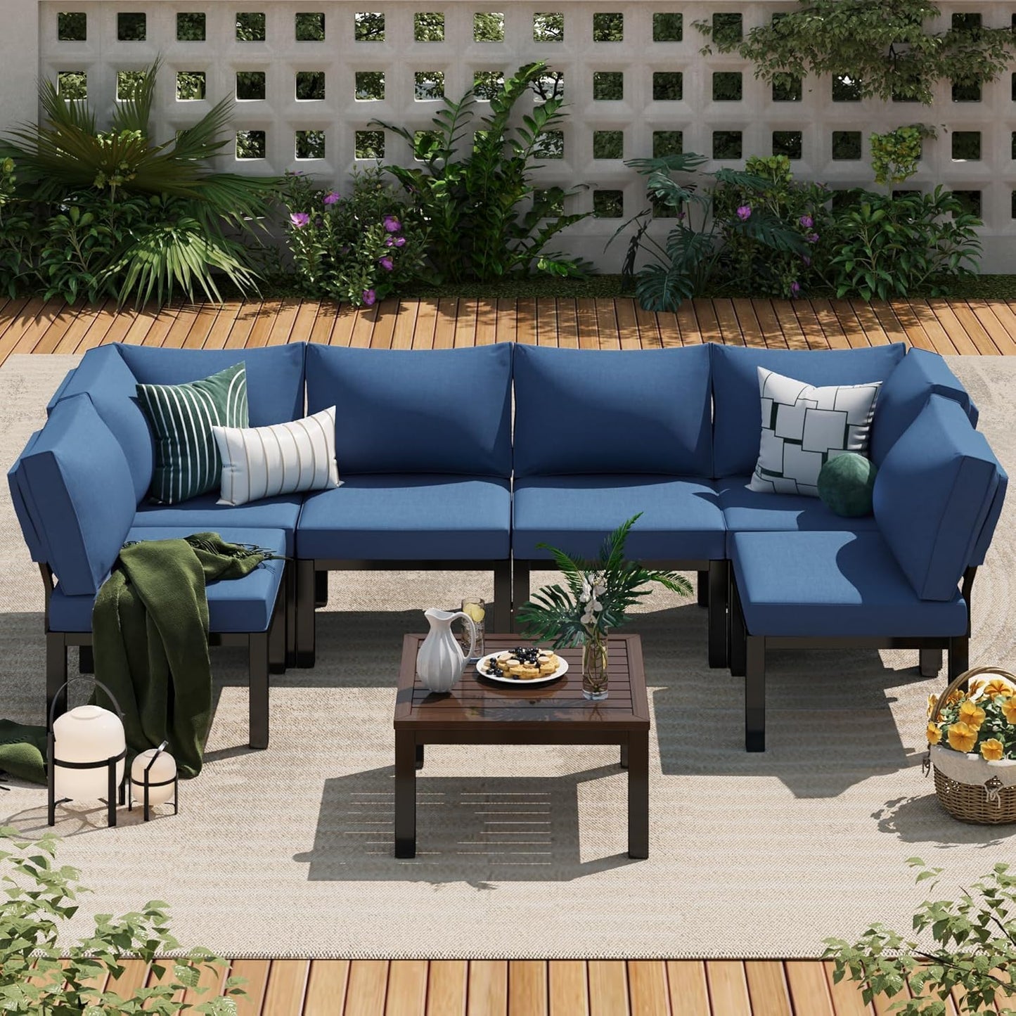 YODOLLA Outdoor Patio Furniture Set, 7 Piece Sectional Corner Sofa Set